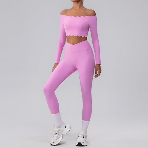 Yoga Suit Lace Shoulder Bra Shoulder Leaky Sports Running Vest Women's Cross High Waist Fitness Pants (YW542 + KW421 white,L/8)