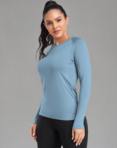 TELALEO 4 Pack Women's Compression Shirt Long Sleeve Performance Workout Baselayer Athletic Top Sports Gear-Black/White/Blue/Prule Medium