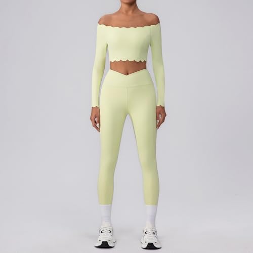 Yoga Suit Lace Shoulder Bra Shoulder Leaky Sports Running Vest Women's Cross High Waist Fitness Pants (YW542 + KW421 white,L/8)