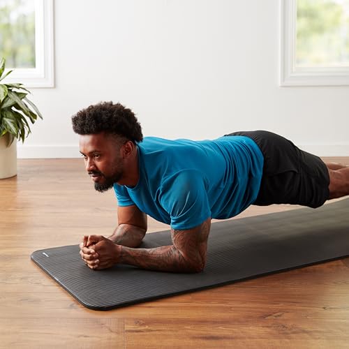 1/2 Inch Extra Thick Exercise Yoga Mat with Carrying Strap, Black