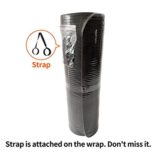 1/2 Inch Extra Thick Exercise Yoga Mat with Carrying Strap, Black