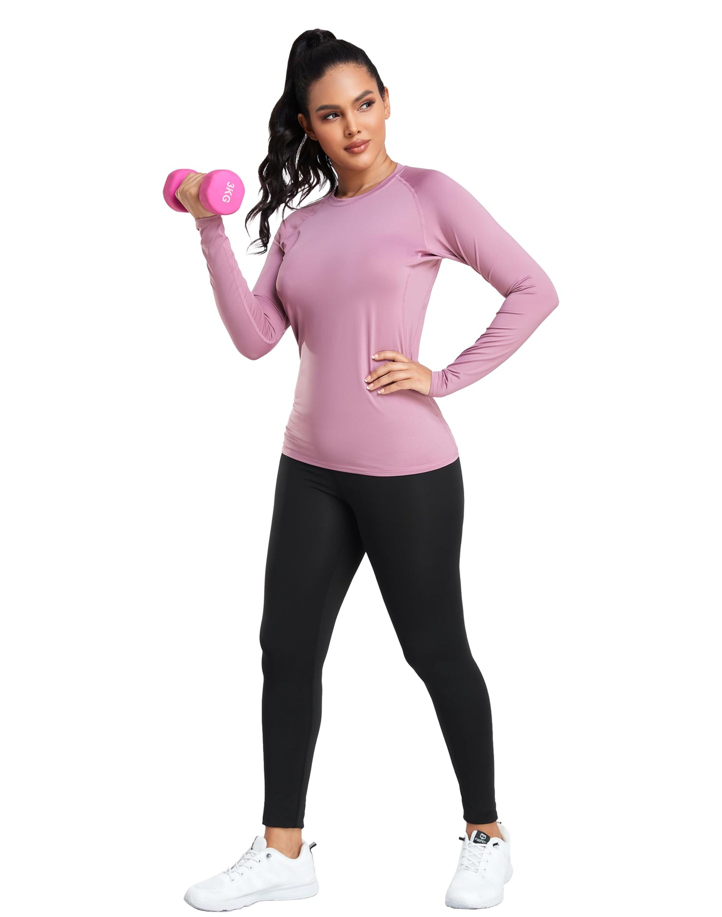 TELALEO 4 Pack Women's Compression Shirt Long Sleeve Performance Workout Baselayer Athletic Top Sports Gear-Black/White/Blue/Prule Medium