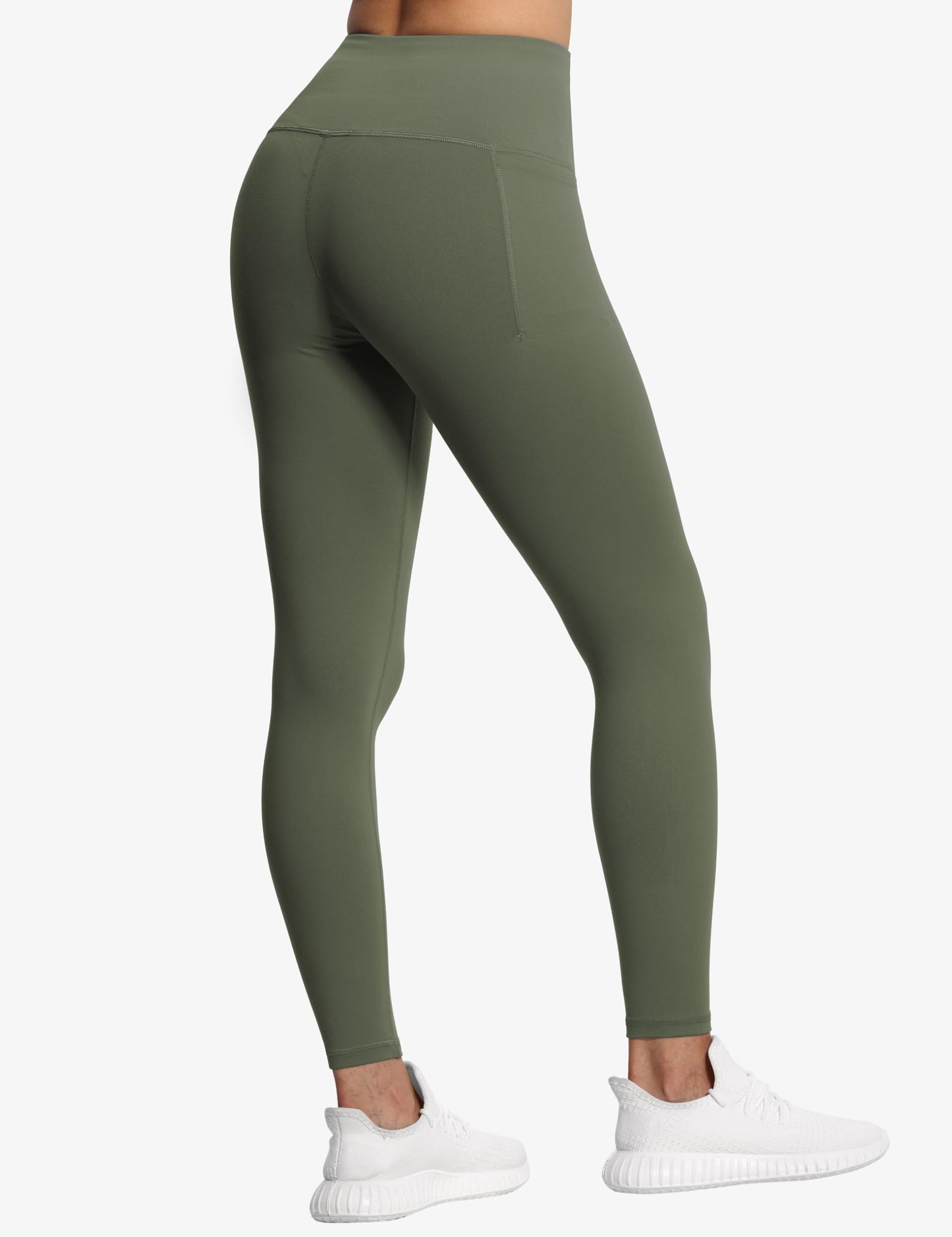 THE GYM PEOPLE Tummy Control Workout Leggings with Pockets High Waist Athletic Yoga Pants for Women Running, Fitness Olive Green