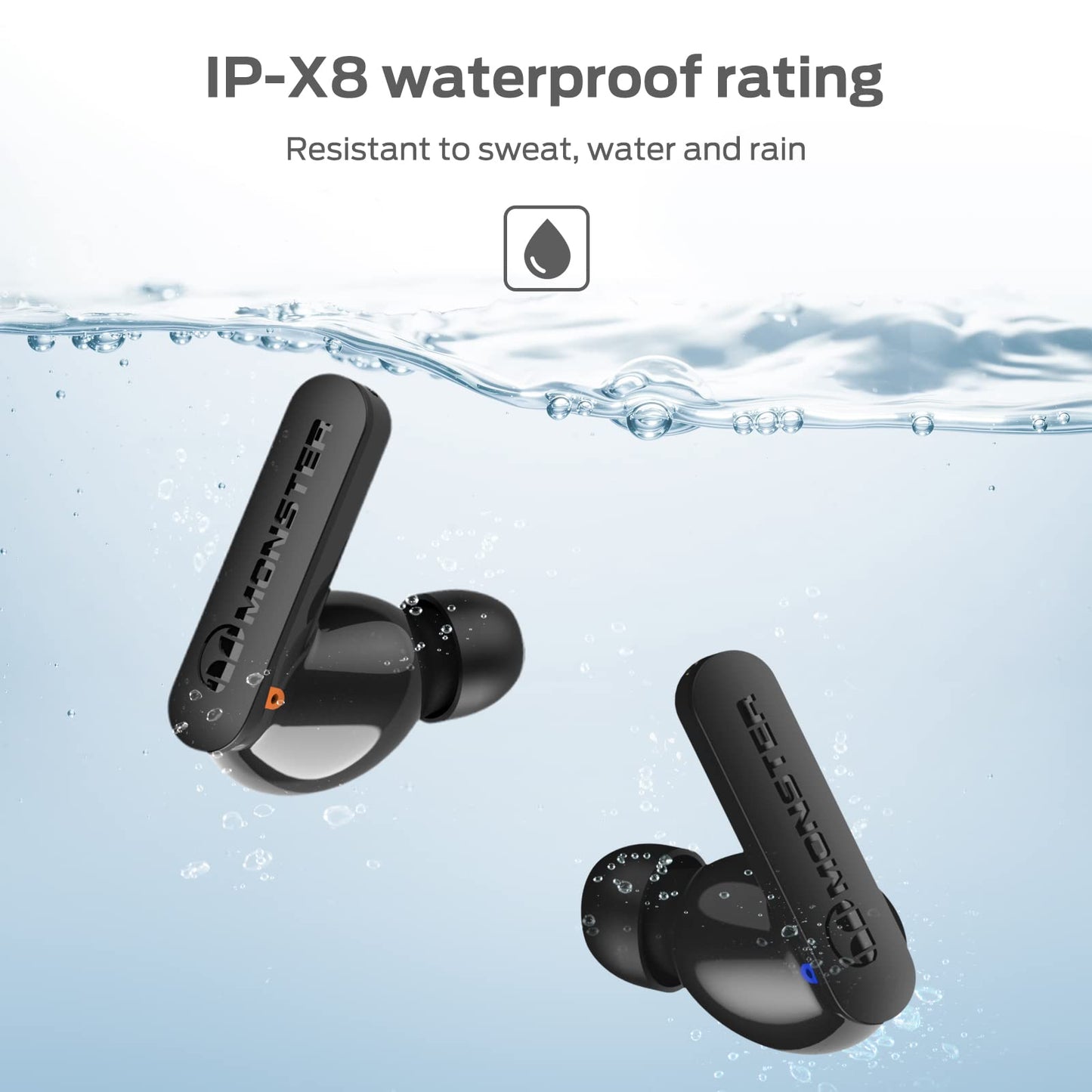 Monster N-Lite Clear Talk Wireless Earbuds, IPX8 Waterproof Earphones, Bluetooth 5.3 Headphones with CVC 8.0 Noise Reduction, Fast Charging for Sport