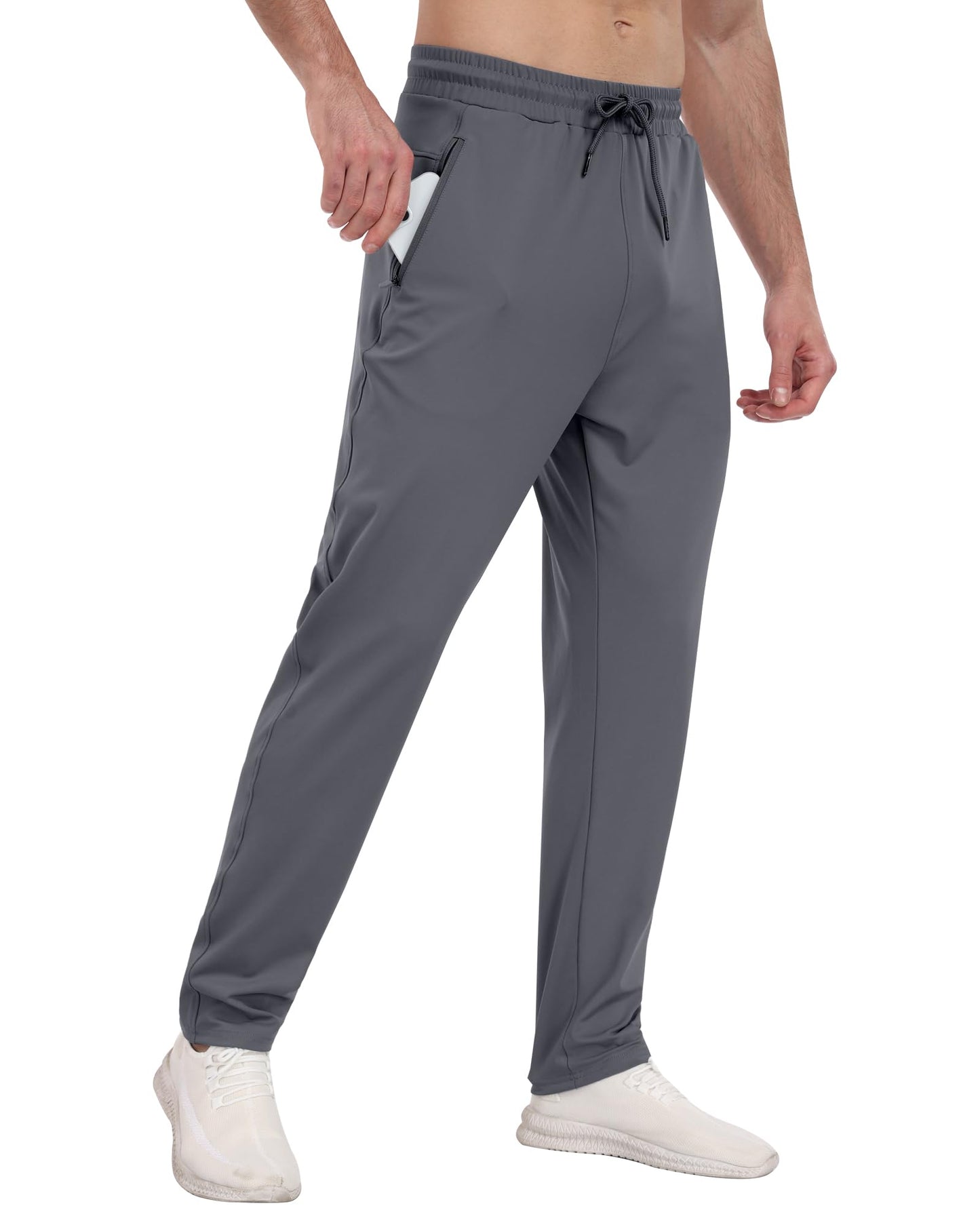 3 Pack Mens Athletic Sweatpants with Zipper Pockets,Workout Gym Joggers Pants for Men Running Jogging Pants-BlackDark GrayNavy-L