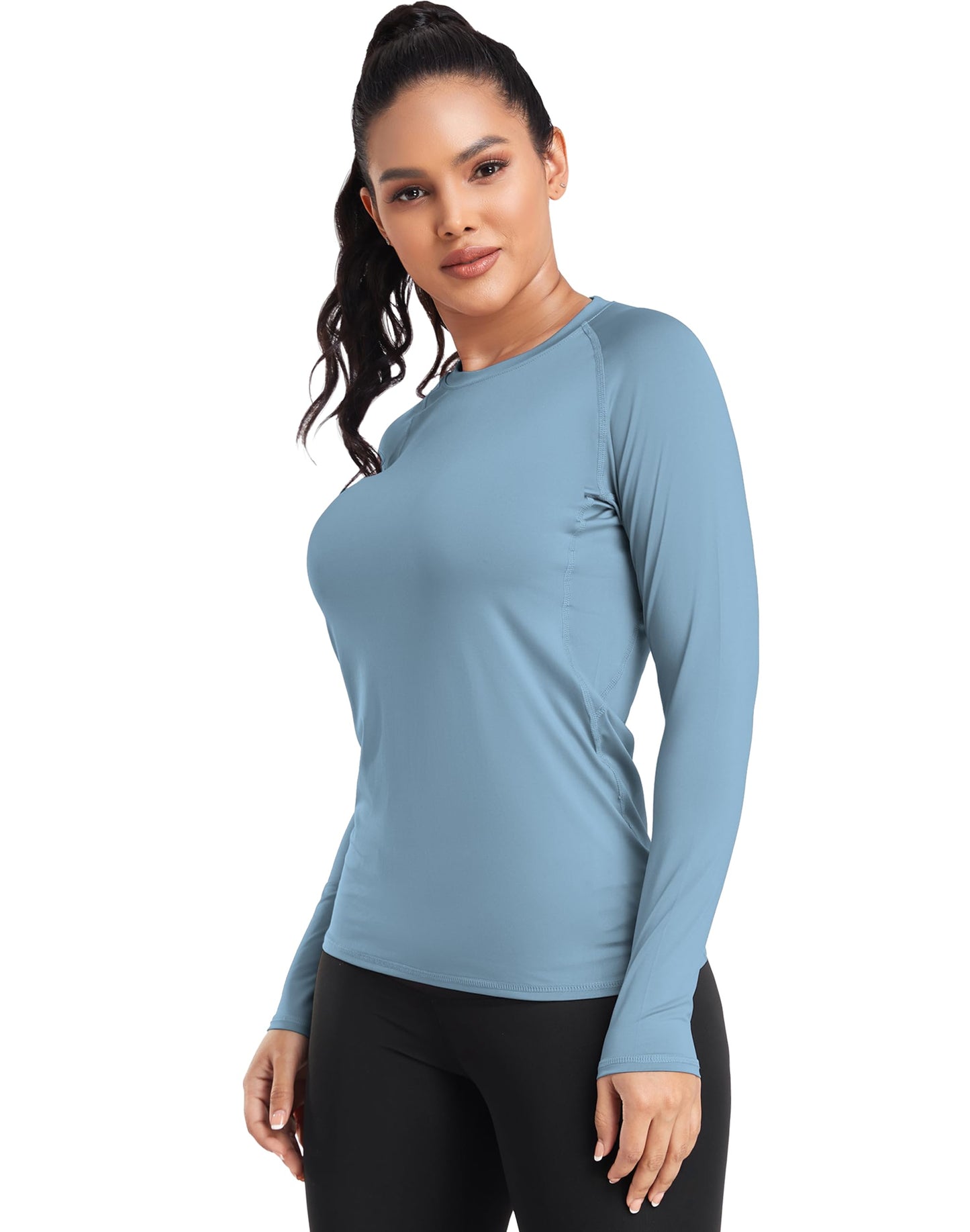 TELALEO 4 Pack Women's Compression Shirt Long Sleeve Performance Workout Baselayer Athletic Top Sports Gear-Black/White/Blue/Prule Medium