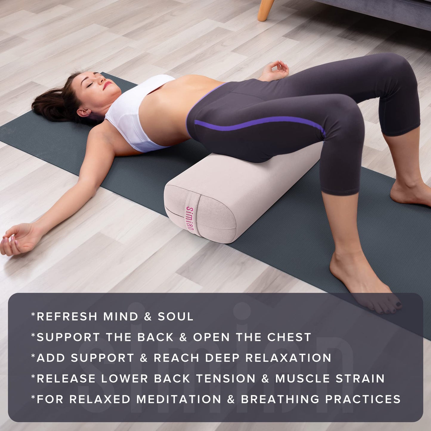 Simian Yoga Bolster Pillow Premium Meditation Bolsters Supportive Rectangular Cushion with Skin-Friendly Velvet Cover Washable, Support Cushions Bolster Pillows for Restorative Yoga,Yin Yoga… (CREAM BEIGE)