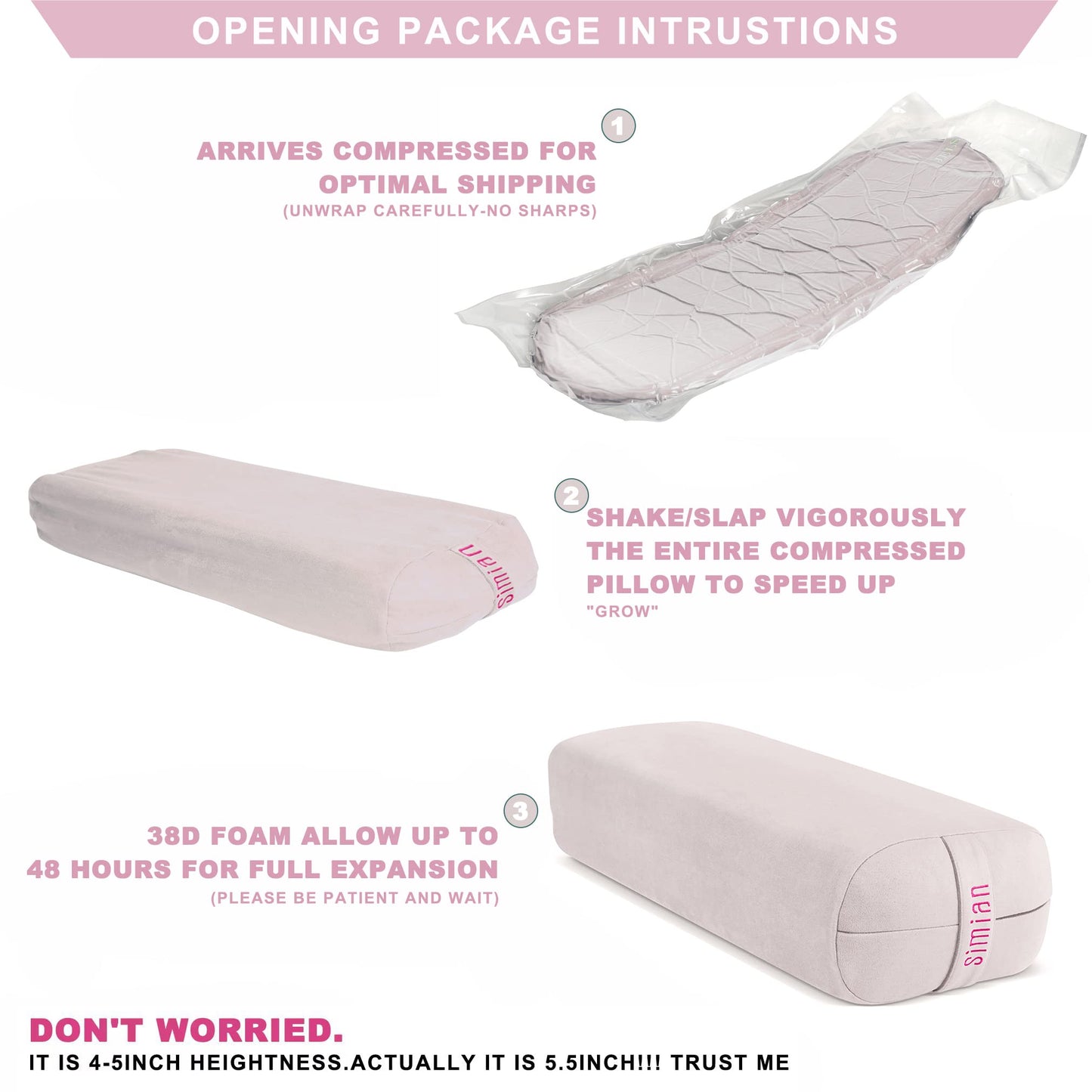 Simian Yoga Bolster Pillow Premium Meditation Bolsters Supportive Rectangular Cushion with Skin-Friendly Velvet Cover Washable, Support Cushions Bolster Pillows for Restorative Yoga,Yin Yoga… (CREAM BEIGE)