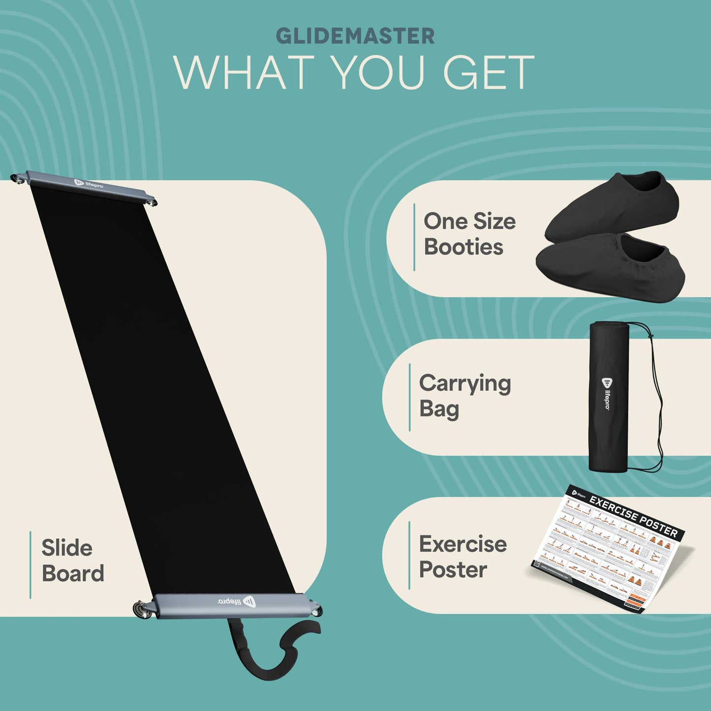 Lifepro Exercise Slide Board - Sliding Mat for Endurance and Strength Building Workouts - Hockey, Skating, and Core Training Equipment with Booties