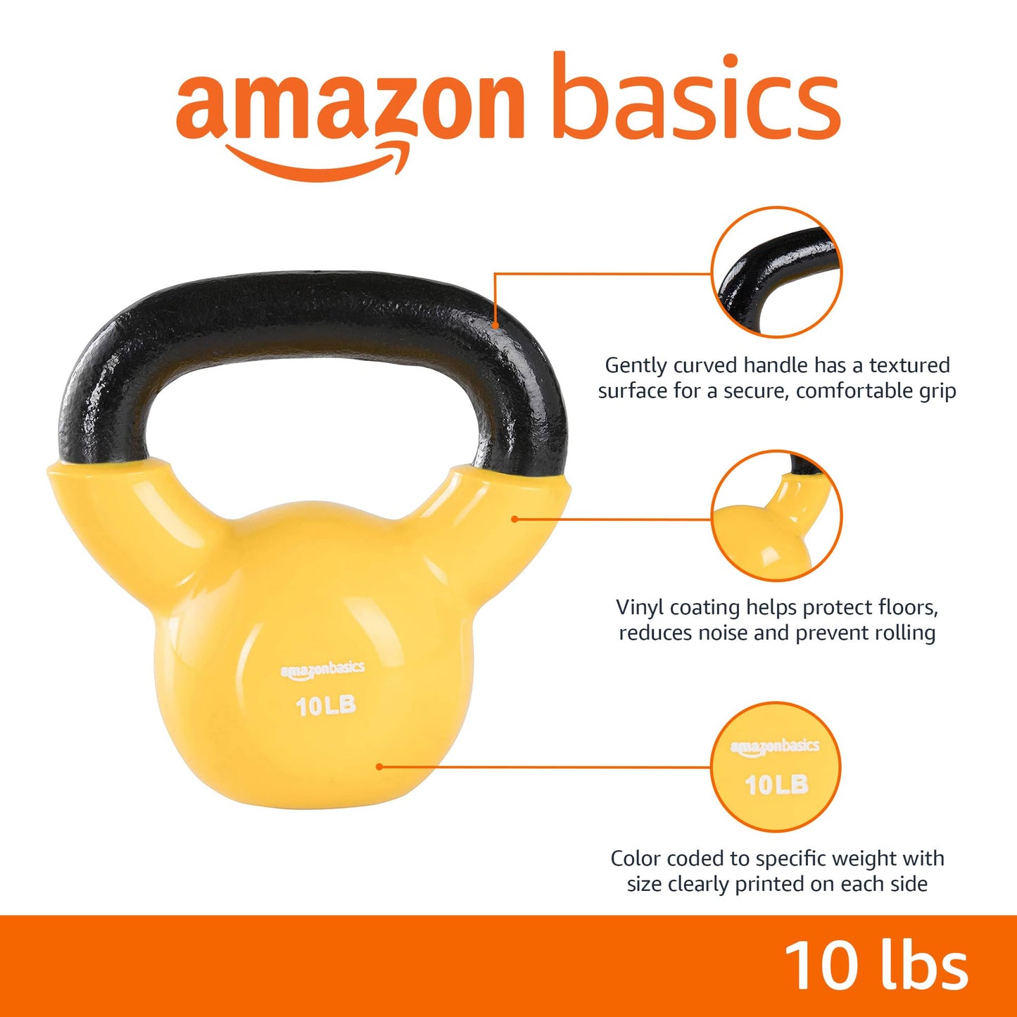 Amazon Basics Vinyl Kettlebell, 10 Pounds, Light Orange