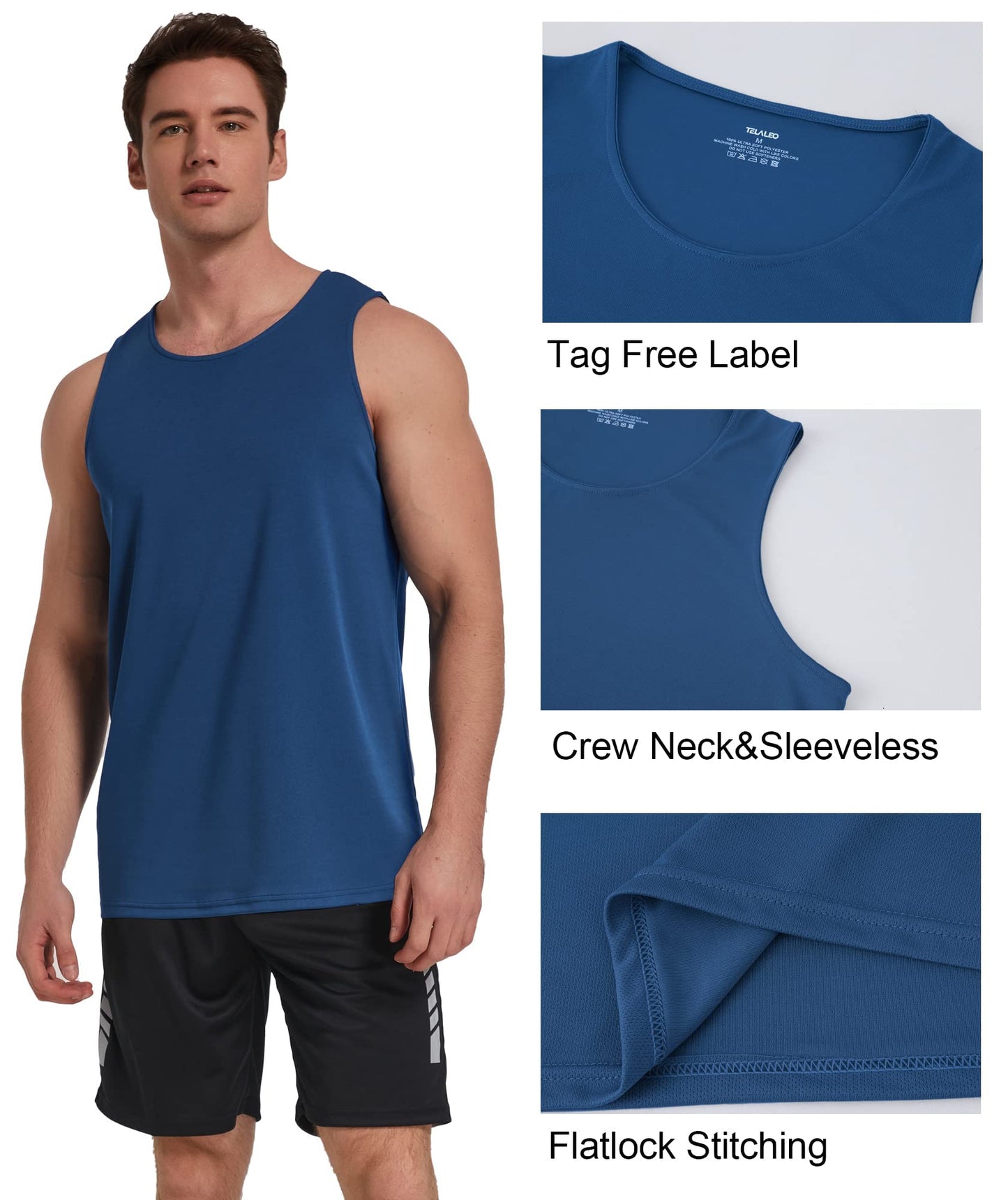 TELALEO 5 Pack Men's Workout Tank Tops Sleeveless Mesh Muscle Gym Shirt Quick Dry Black/Gray/Charcoal/Navy/Blue M