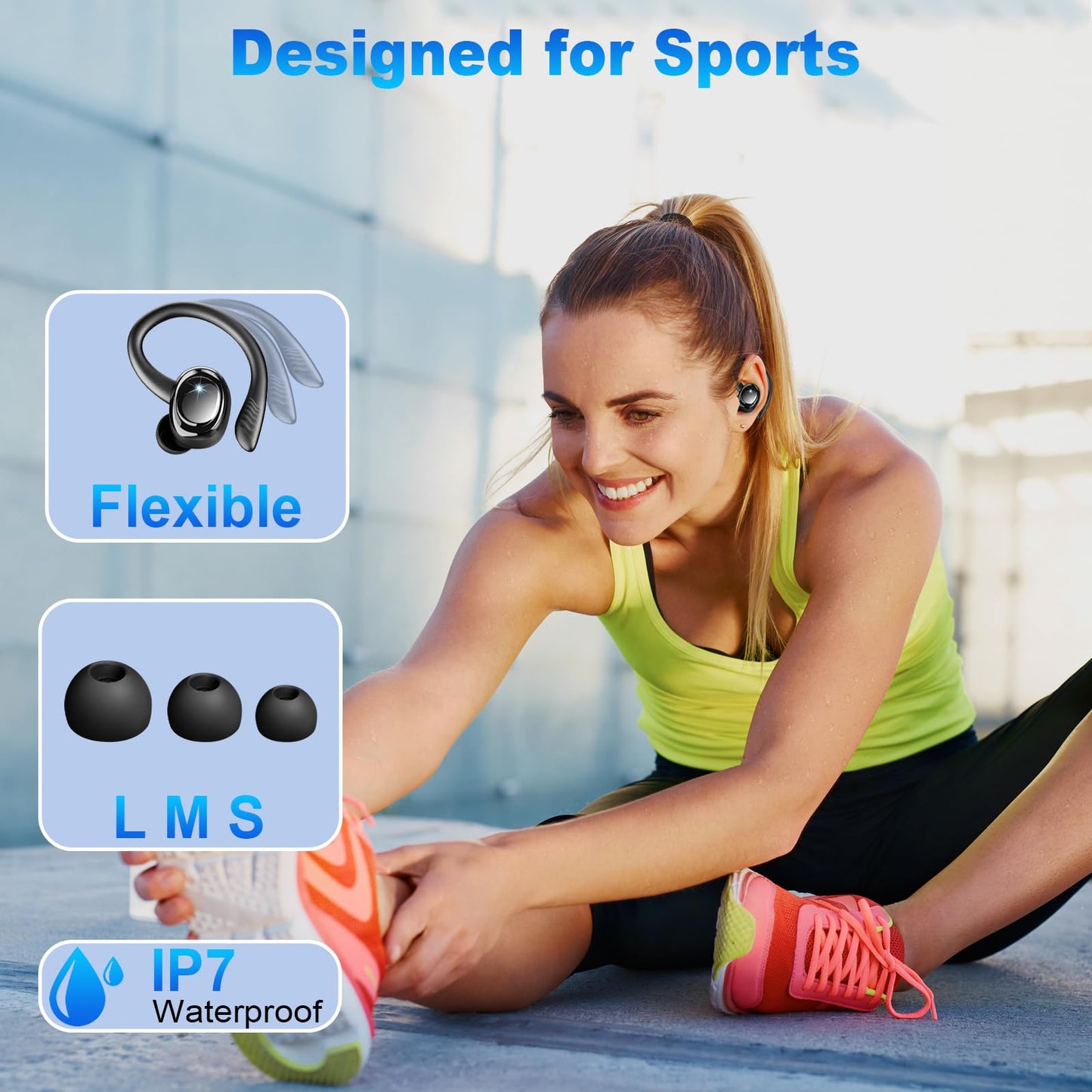 Wireless Earbuds Bluetooth 5.4 Headphones Sport, 2025 Bluetooth Earbuds with Earhooks, 50H Stereo Over Ear Buds, Earphone with 4 ENC Noise Canceling Mic, IP7 Waterproof Headset for Running/Gym/Workout