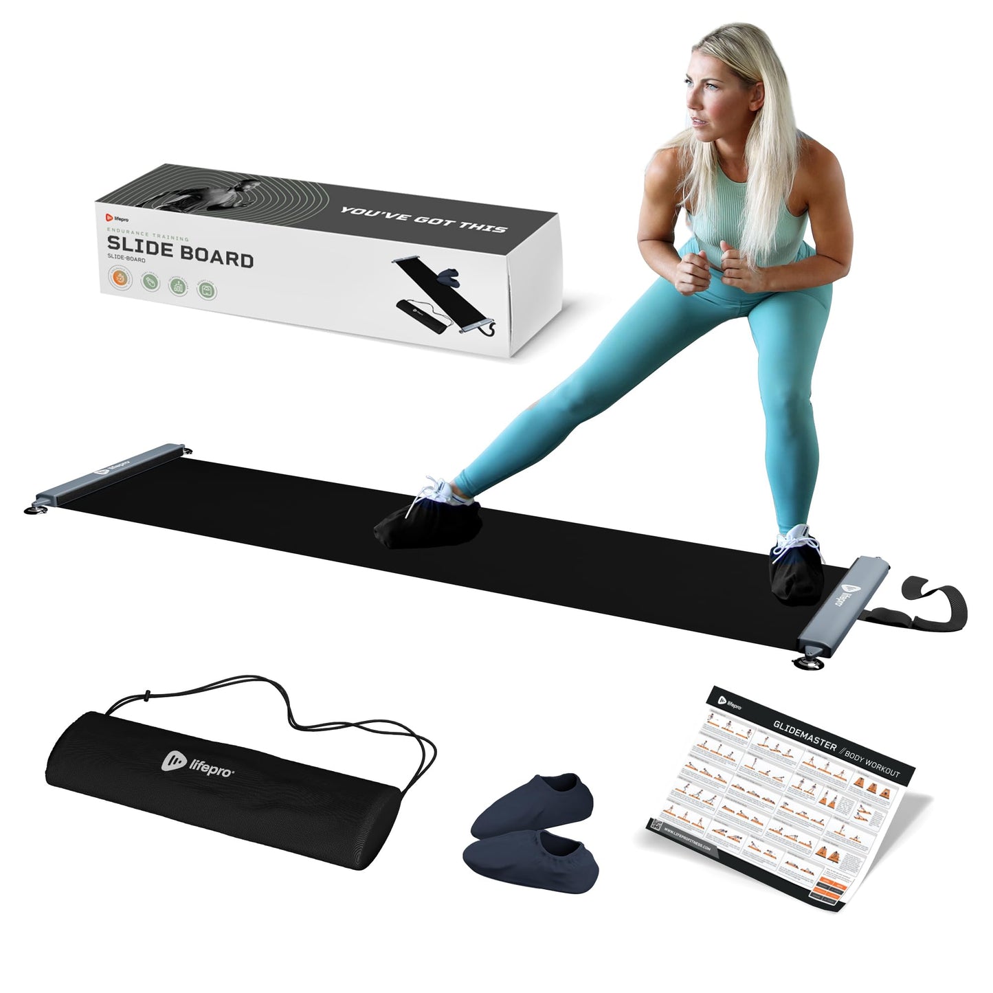 Lifepro Exercise Slide Board - Sliding Mat for Endurance and Strength Building Workouts - Hockey, Skating, and Core Training Equipment with Booties