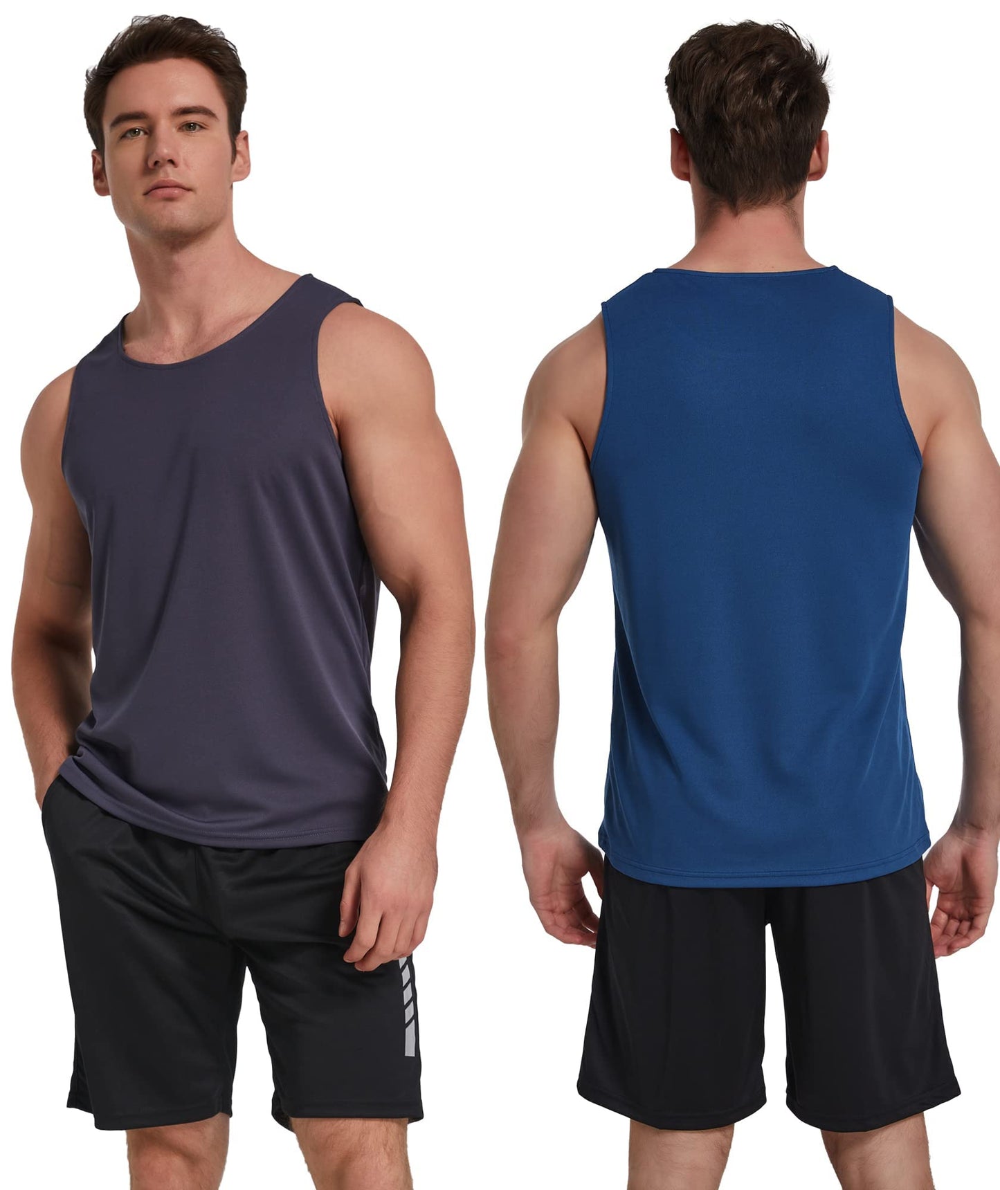 TELALEO 5 Pack Men's Workout Tank Tops Sleeveless Mesh Muscle Gym Shirt Quick Dry Black/Gray/Charcoal/Navy/Blue M