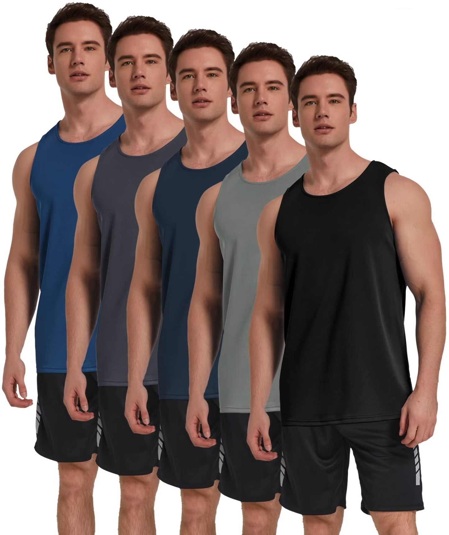 TELALEO 5 Pack Men's Workout Tank Tops Sleeveless Mesh Muscle Gym Shirt Quick Dry Black/Gray/Charcoal/Navy/Blue M