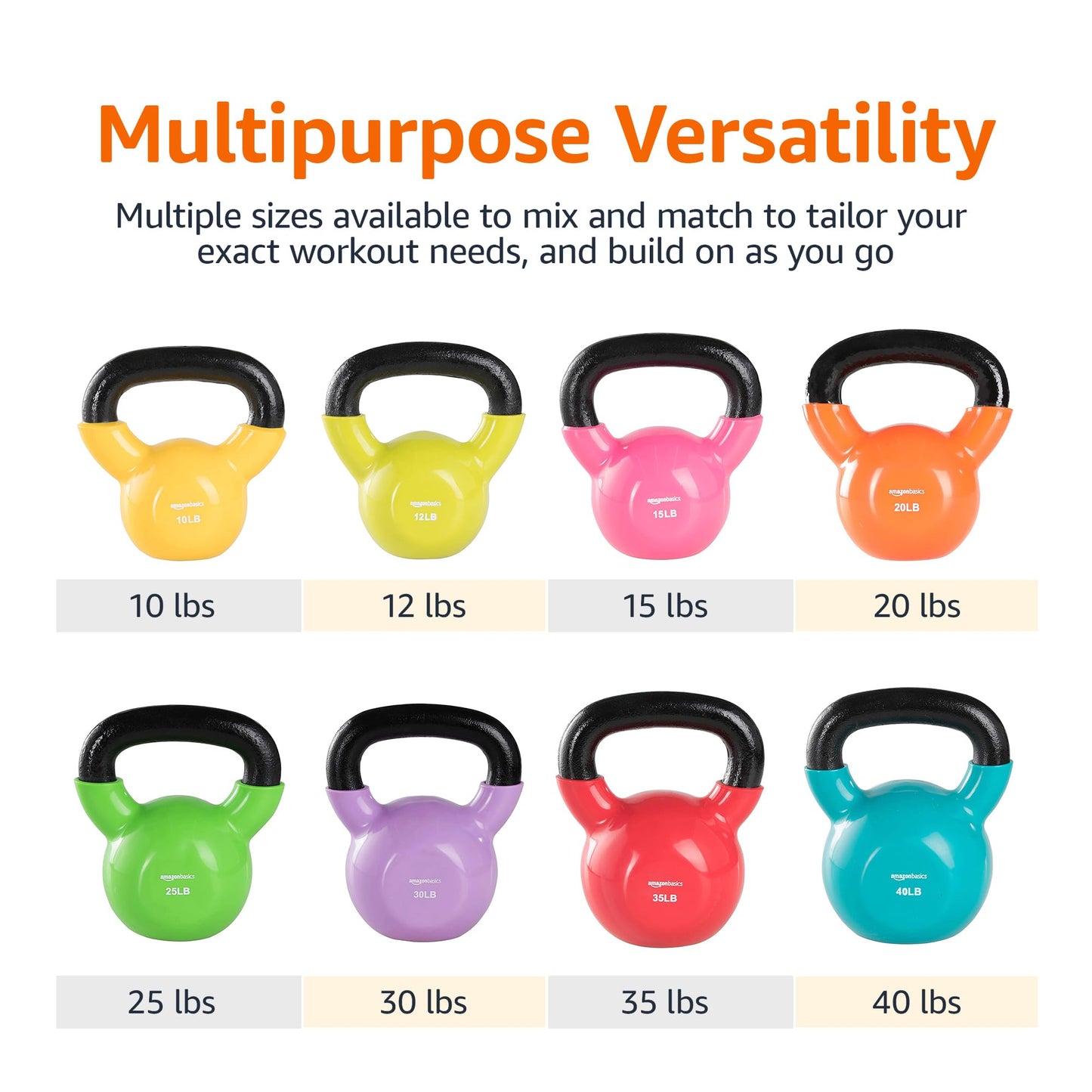 Amazon Basics Vinyl Kettlebell, 10 Pounds, Light Orange