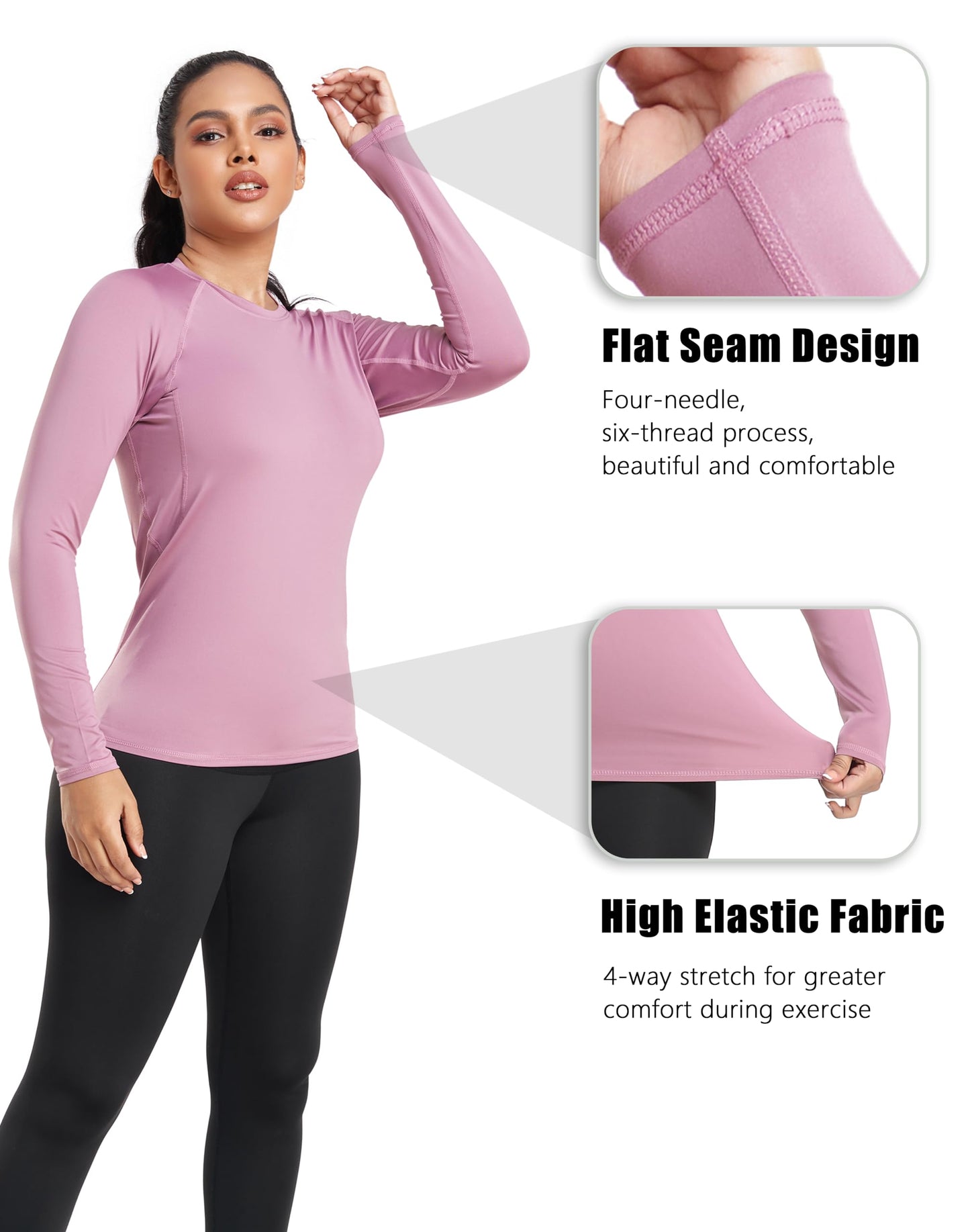TELALEO 4 Pack Women's Compression Shirt Long Sleeve Performance Workout Baselayer Athletic Top Sports Gear-Black/White/Blue/Prule Medium