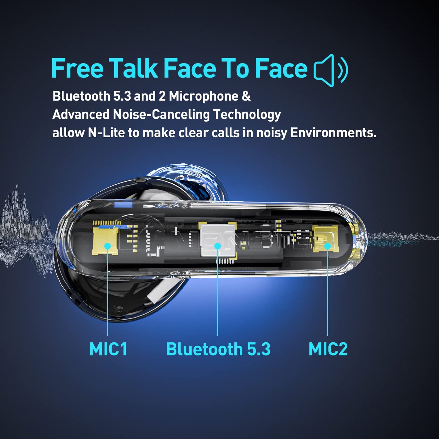 Monster N-Lite Clear Talk Wireless Earbuds, IPX8 Waterproof Earphones, Bluetooth 5.3 Headphones with CVC 8.0 Noise Reduction, Fast Charging for Sport