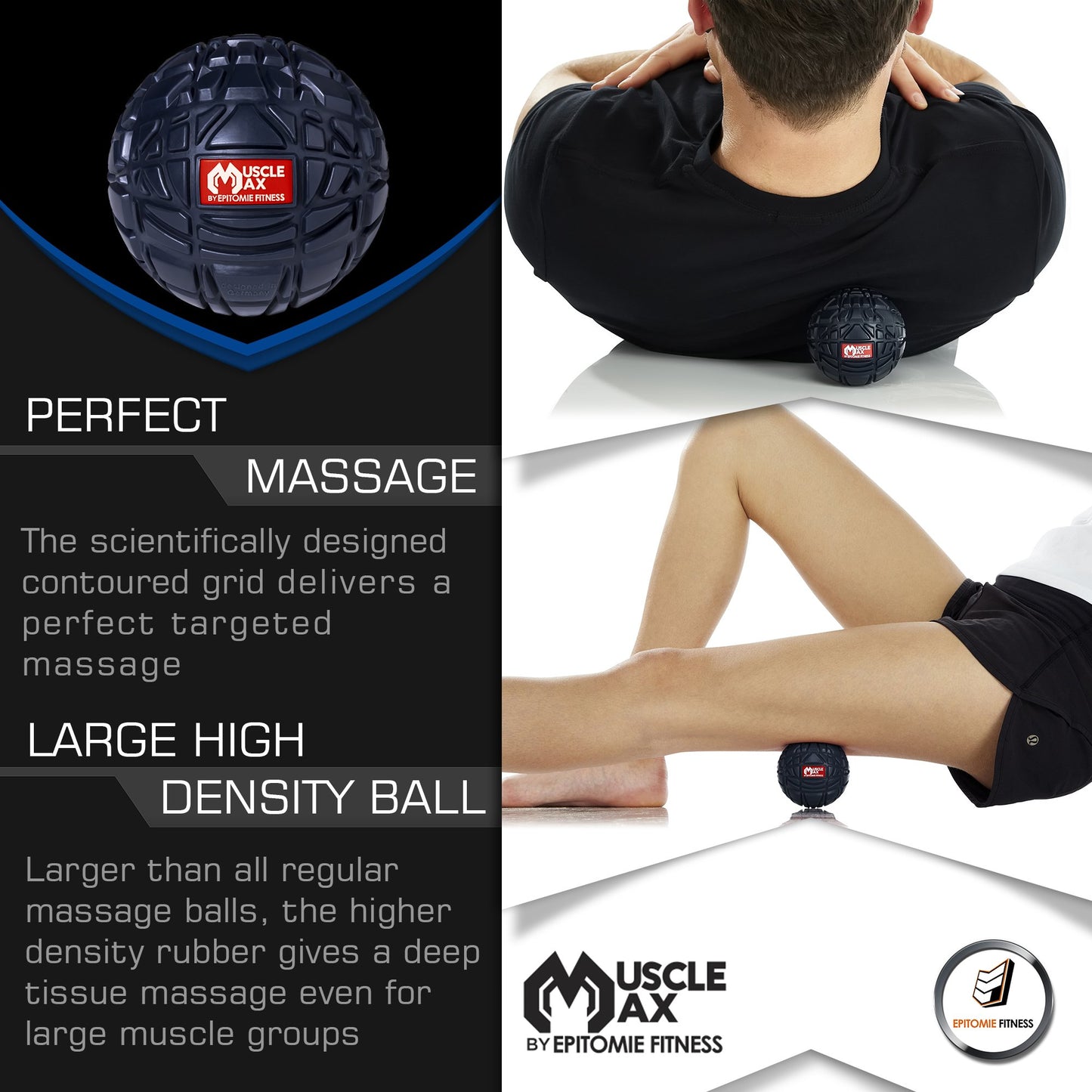Epitomie Fitness Muscle Max Massage Ball - Therapy Ball for Trigger Point Massage - Deep Tissue Massager for Myofascial Release - Mobility Ball for Exercise & Recovery
