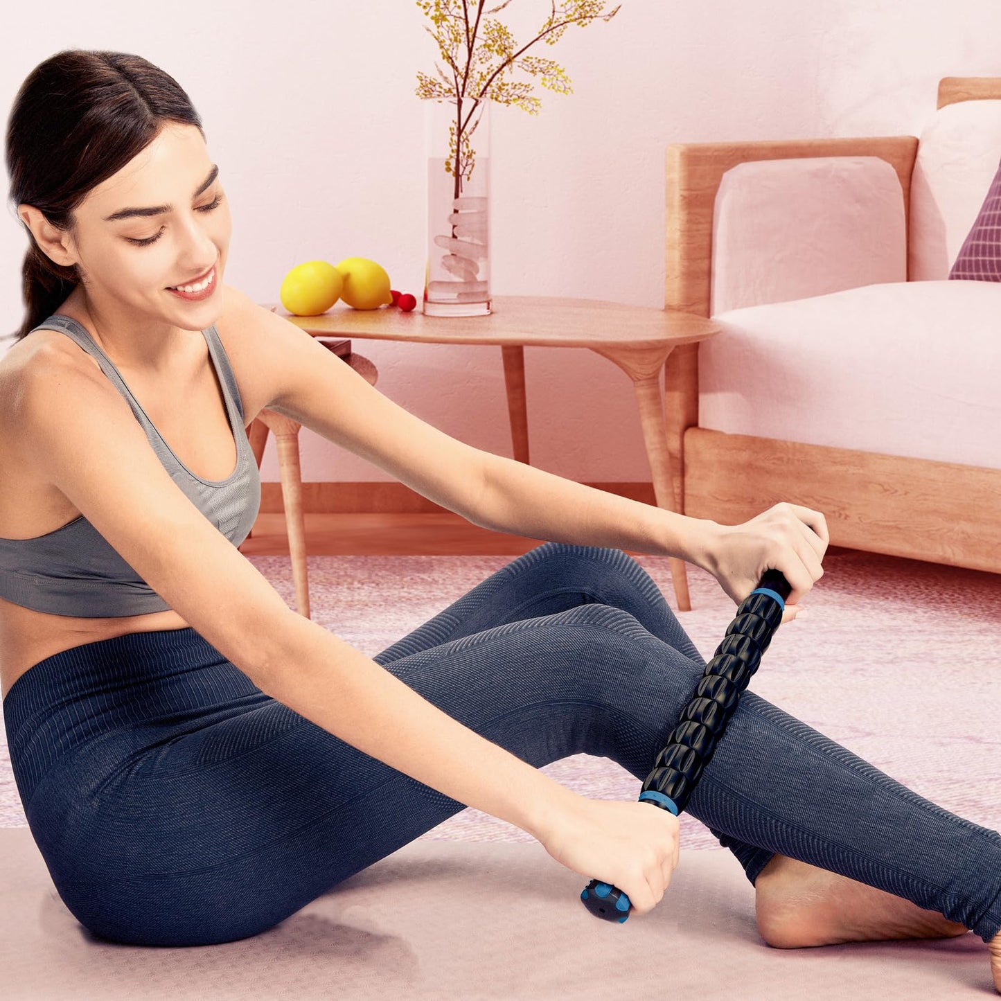 Yansyi Muscle Roller Stick for Athletes - Body Massage Stick - Release Myofascial Trigger Points Reduce Muscle Soreness Tightness Leg Cramps & Back Pain for Physical Therapy & Recovery (Blue 1)