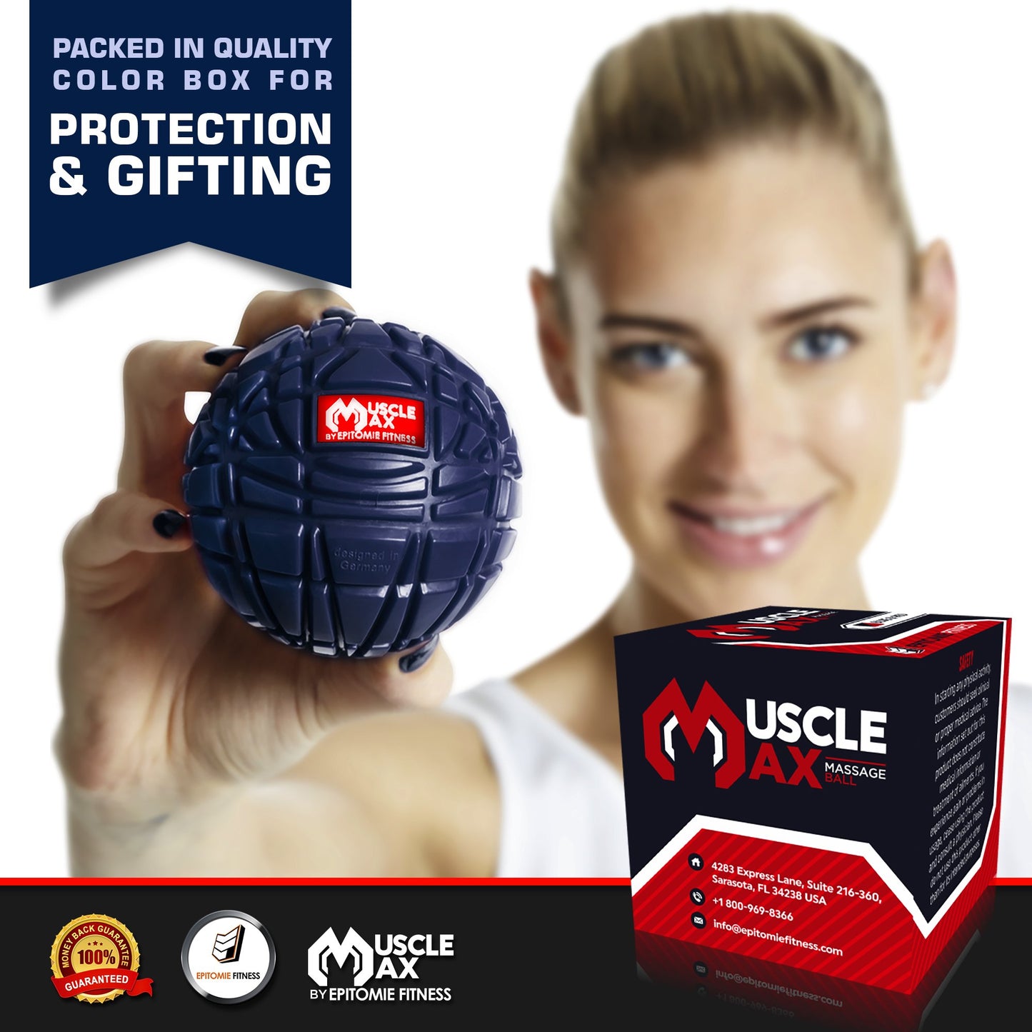 Epitomie Fitness Muscle Max Massage Ball - Therapy Ball for Trigger Point Massage - Deep Tissue Massager for Myofascial Release - Mobility Ball for Exercise & Recovery