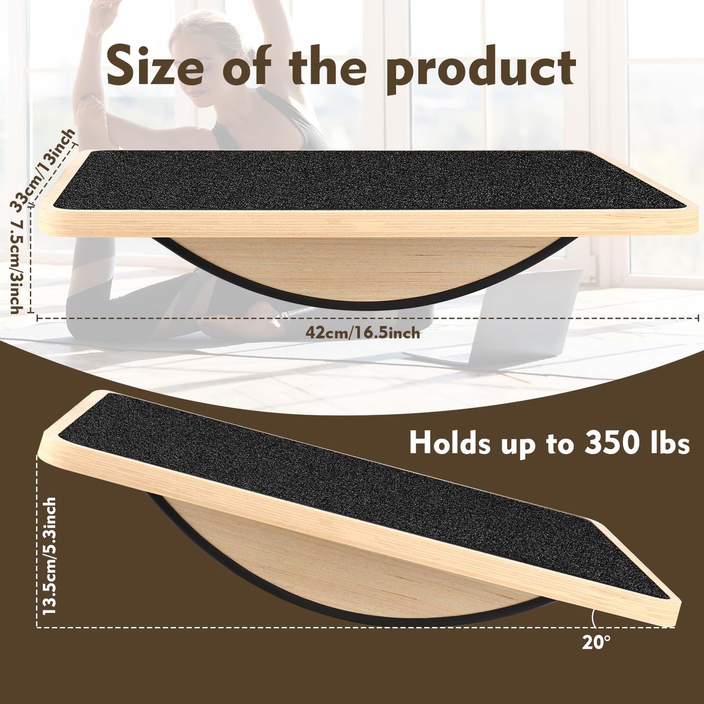 Balance Board for Adults-Anti-Slip Wobble Board for Physical Therapy,Office Balance Beam, Core Strength Trainer-Wooden Rocker Board