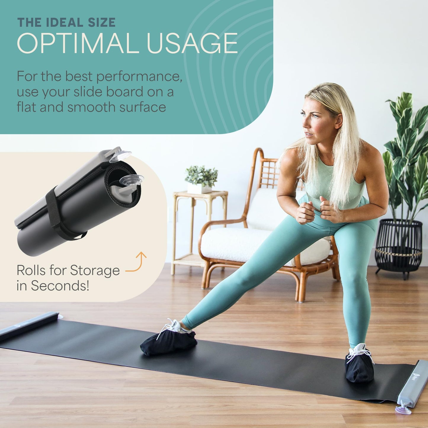 Lifepro Exercise Slide Board - Sliding Mat for Endurance and Strength Building Workouts - Hockey, Skating, and Core Training Equipment with Booties