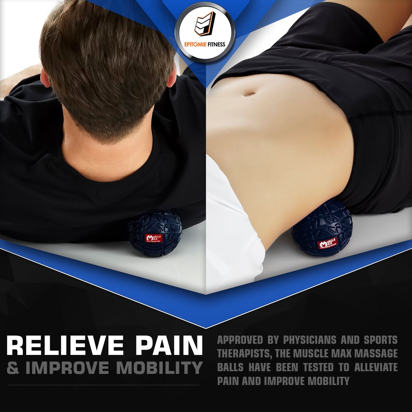 Epitomie Fitness Muscle Max Massage Ball - Therapy Ball for Trigger Point Massage - Deep Tissue Massager for Myofascial Release - Mobility Ball for Exercise & Recovery