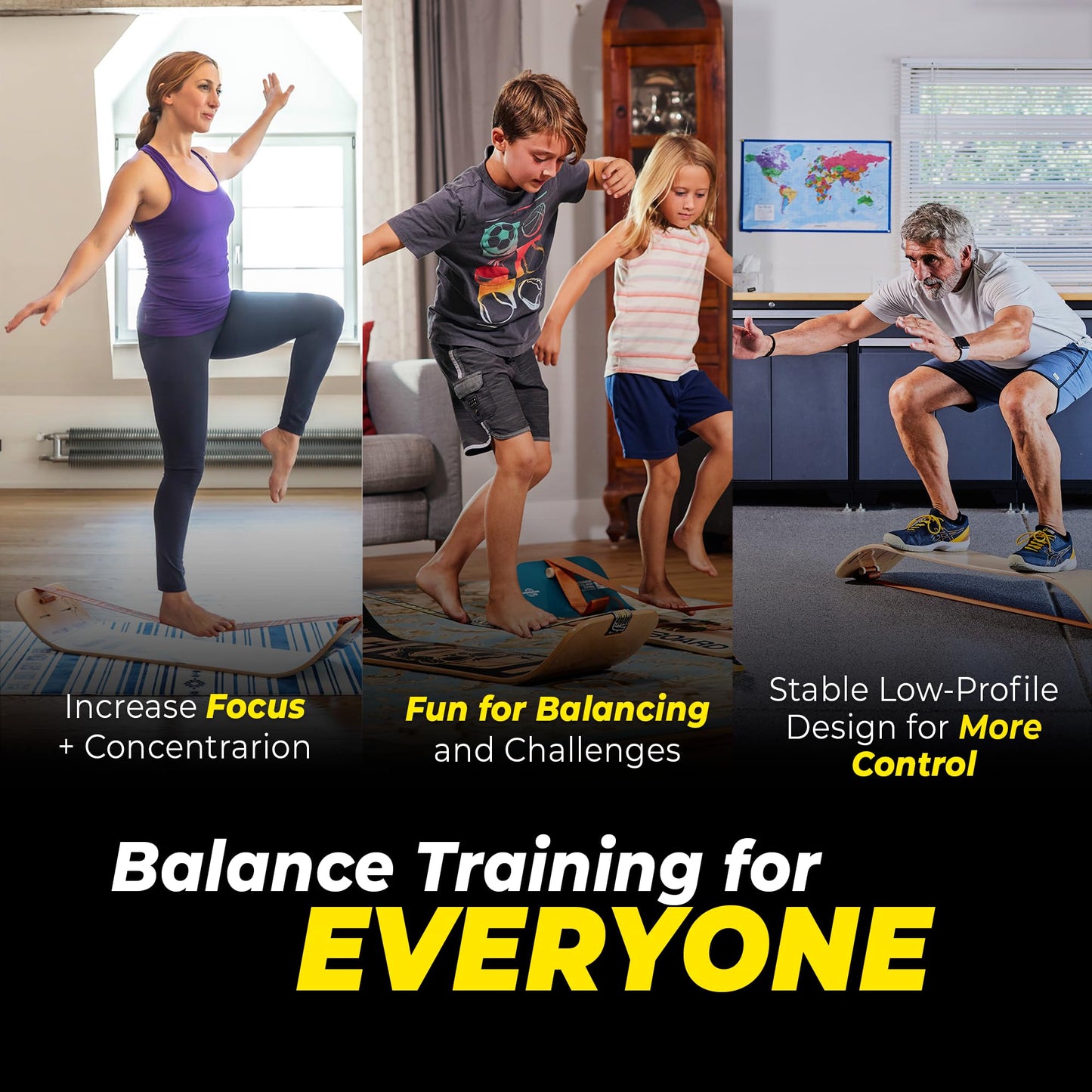 GIBBON GiBoard Balance Board Kids & Adults - Slack Board Workout Equipment Home Gym Training - Wooden Balance Boards for Adults Trainer - Standing Desk Exercise - Yoga, Agility, Pilates, Core & More