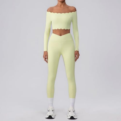 Yoga Suit Lace Shoulder Bra Shoulder Leaky Sports Running Vest Women's Cross High Waist Fitness Pants (YW542 + KW421 white,L/8)