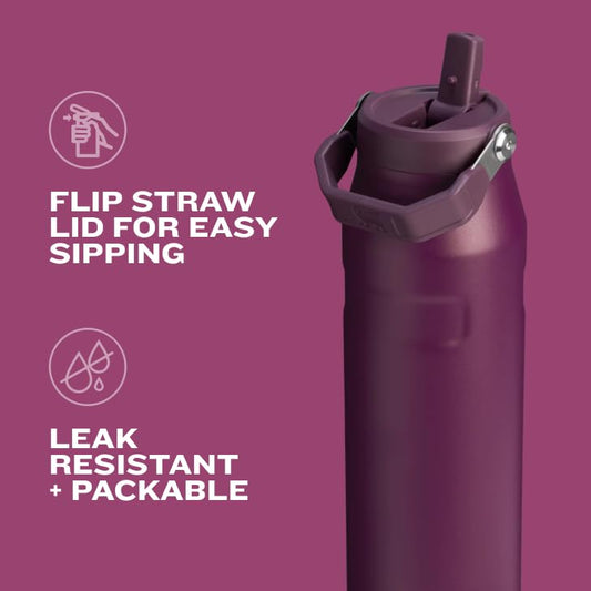 Stanley IceFlow Flip Straw 2.0 Water Bottle 24 oz | Built-In Straw for Travel and Sports | Lightweight and Leak Resistant | Insulated Stainless Steel | BPA-Free | Watermelon