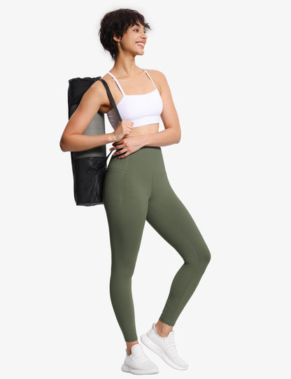THE GYM PEOPLE Tummy Control Workout Leggings with Pockets High Waist Athletic Yoga Pants for Women Running, Fitness Olive Green