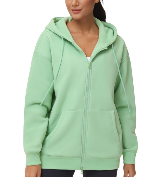 THE GYM PEOPLE Women's Zip Up Plus Oversize Hoodie Drawstring Sweatshirts Casual Long Sleeve Jacket with Pockets Mint Green