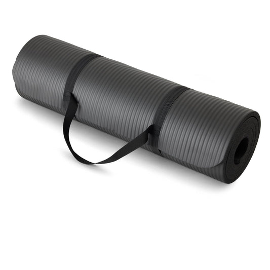 1/2 Inch Extra Thick Exercise Yoga Mat with Carrying Strap, Black