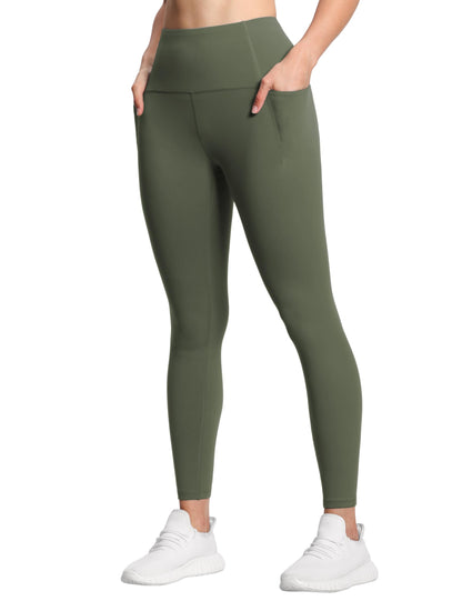 THE GYM PEOPLE Tummy Control Workout Leggings with Pockets High Waist Athletic Yoga Pants for Women Running, Fitness Olive Green
