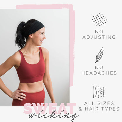 Maven Thread Women's No-Slip Sweat-Wicking Headband for Exercise and Yoga, 4-Pack (Basics)