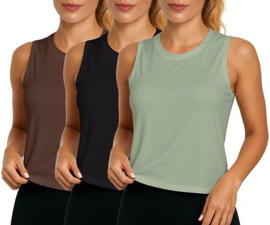 3 Pk Summer Tops Tank Top for Women Ice Silk Sleeveless Athletic Shirts for Running, Yoga, Gym, Tennis & Fitness Training (Set2 Size Medium)