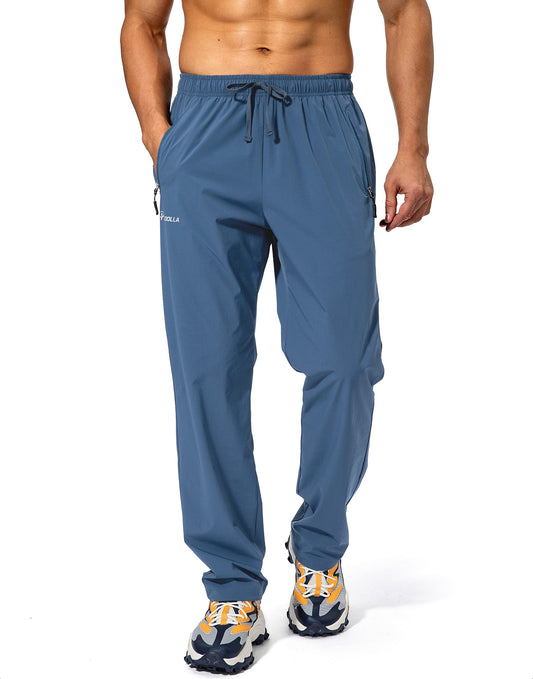 Pudolla Men's Workout Athletic Pants Elastic Waist Jogging Running Pants for Men with Zipper Pockets(Lonys Blue Large)