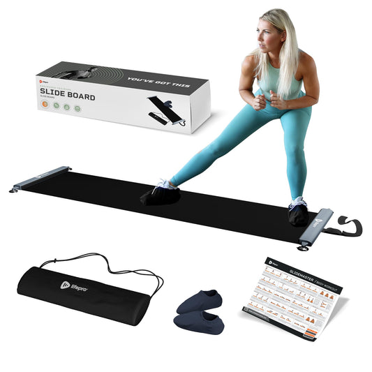 Lifepro Exercise Slide Board - Sliding Mat for Endurance and Strength Building Workouts - Hockey, Skating, and Core Training Equipment with Booties