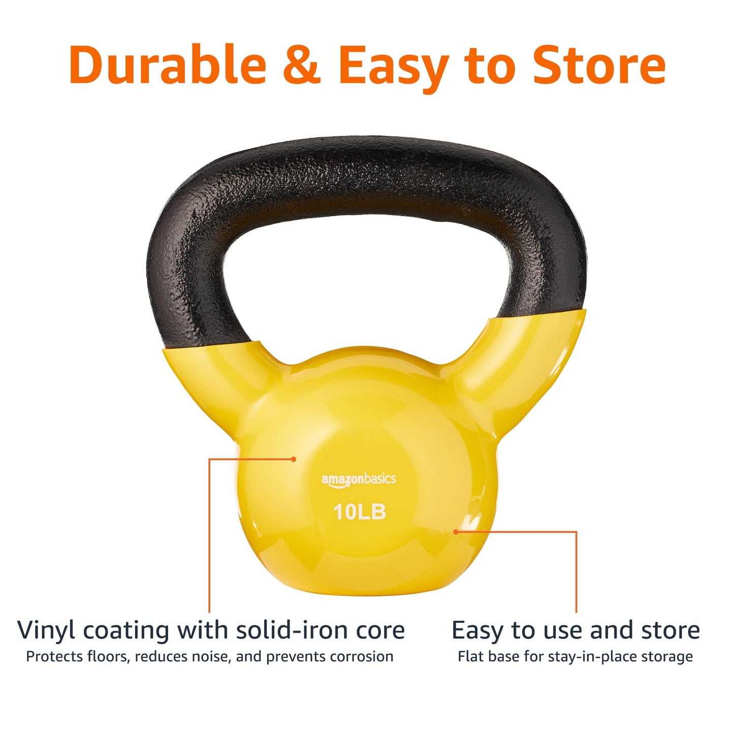 Amazon Basics Vinyl Kettlebell, 10 Pounds, Light Orange
