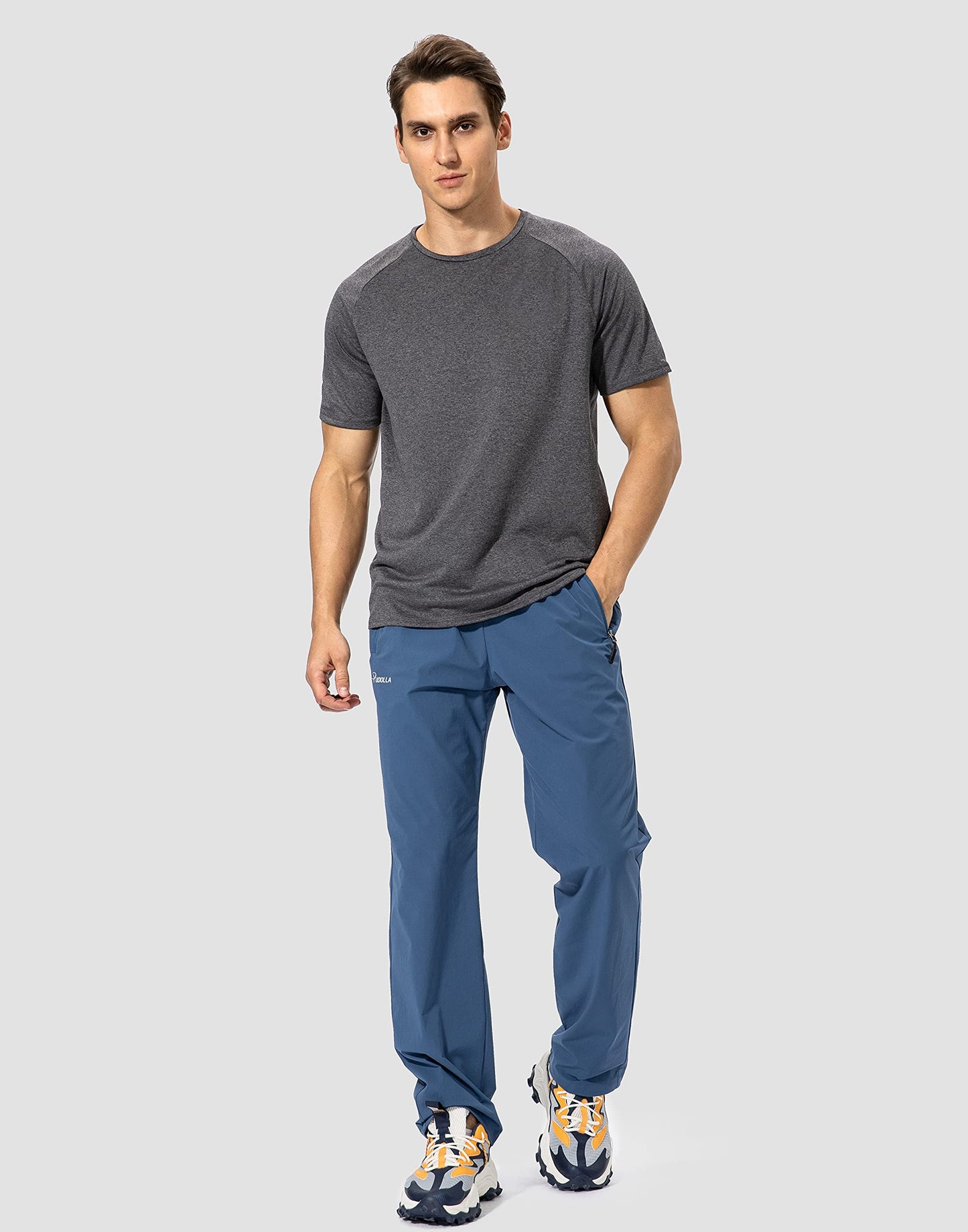 Pudolla Men's Workout Athletic Pants Elastic Waist Jogging Running Pants for Men with Zipper Pockets(Lonys Blue Large)