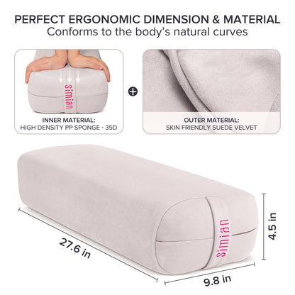 Simian Yoga Bolster Pillow Premium Meditation Bolsters Supportive Rectangular Cushion with Skin-Friendly Velvet Cover Washable, Support Cushions Bolster Pillows for Restorative Yoga,Yin Yoga… (CREAM BEIGE)