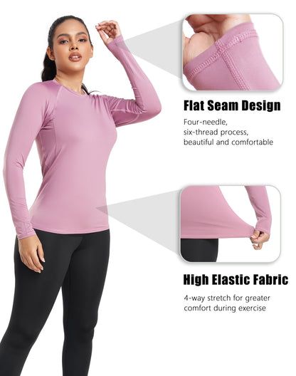 TELALEO 4 Pack Women's Compression Shirt Long Sleeve Performance Workout Baselayer Athletic Top Sports Gear-Black/White/Blue/Prule Medium