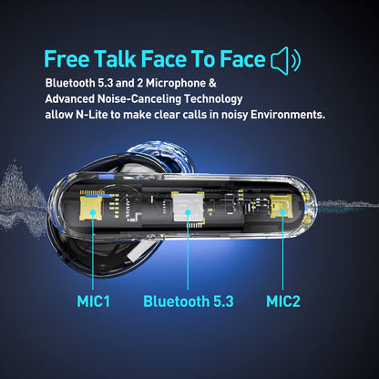 Monster N-Lite Clear Talk Wireless Earbuds, IPX8 Waterproof Earphones, Bluetooth 5.3 Headphones with CVC 8.0 Noise Reduction, Fast Charging for Sport