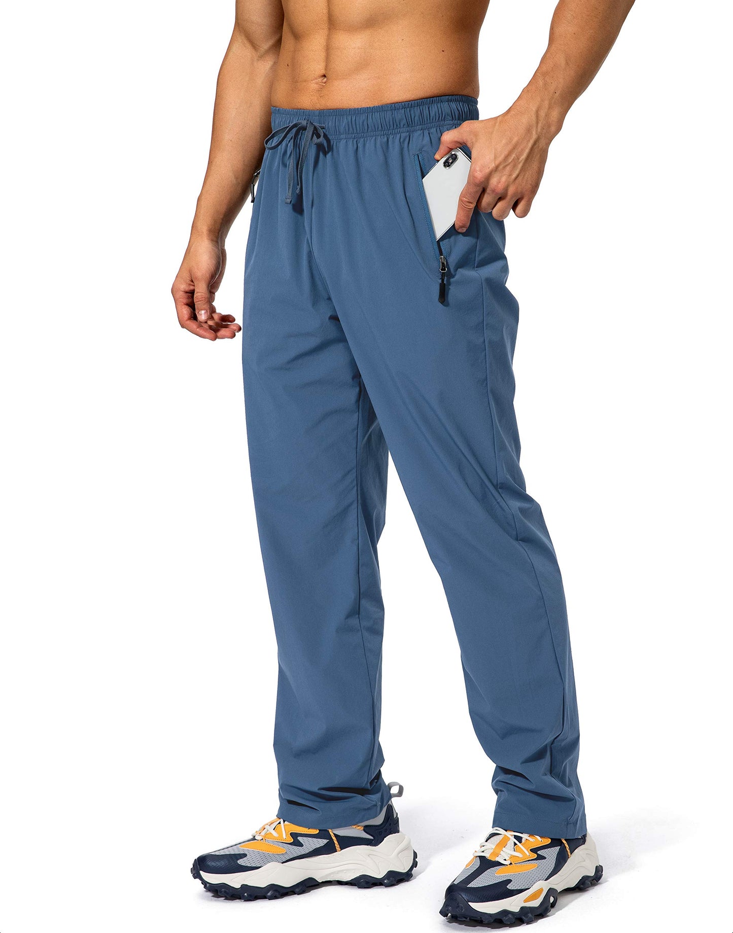 Pudolla Men's Workout Athletic Pants Elastic Waist Jogging Running Pants for Men with Zipper Pockets(Lonys Blue Large)