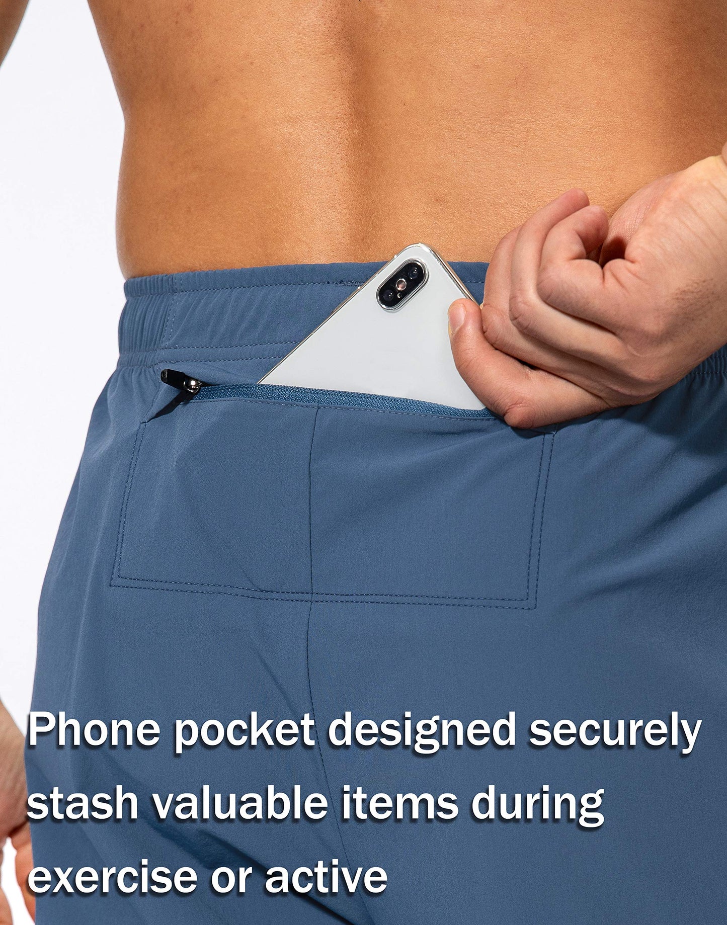 Pudolla Men's Workout Athletic Pants Elastic Waist Jogging Running Pants for Men with Zipper Pockets(Lonys Blue Large)