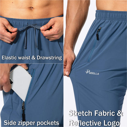 Pudolla Men's Workout Athletic Pants Elastic Waist Jogging Running Pants for Men with Zipper Pockets(Lonys Blue Large)